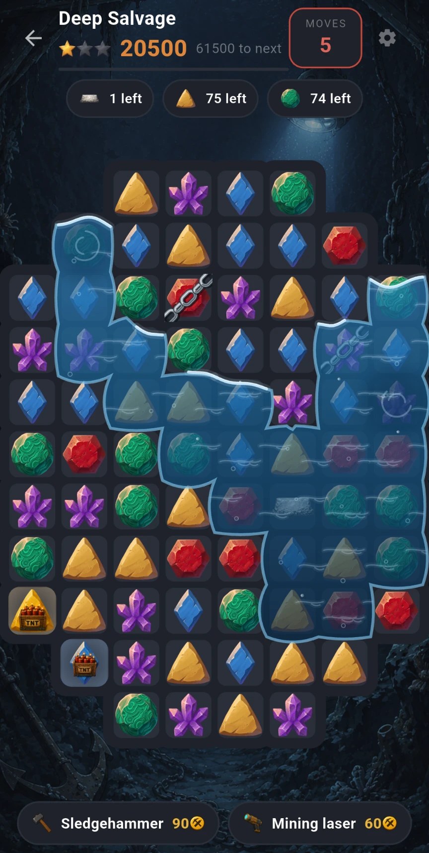 Deep Salvage level: gem boulders trapped under ice sheets
