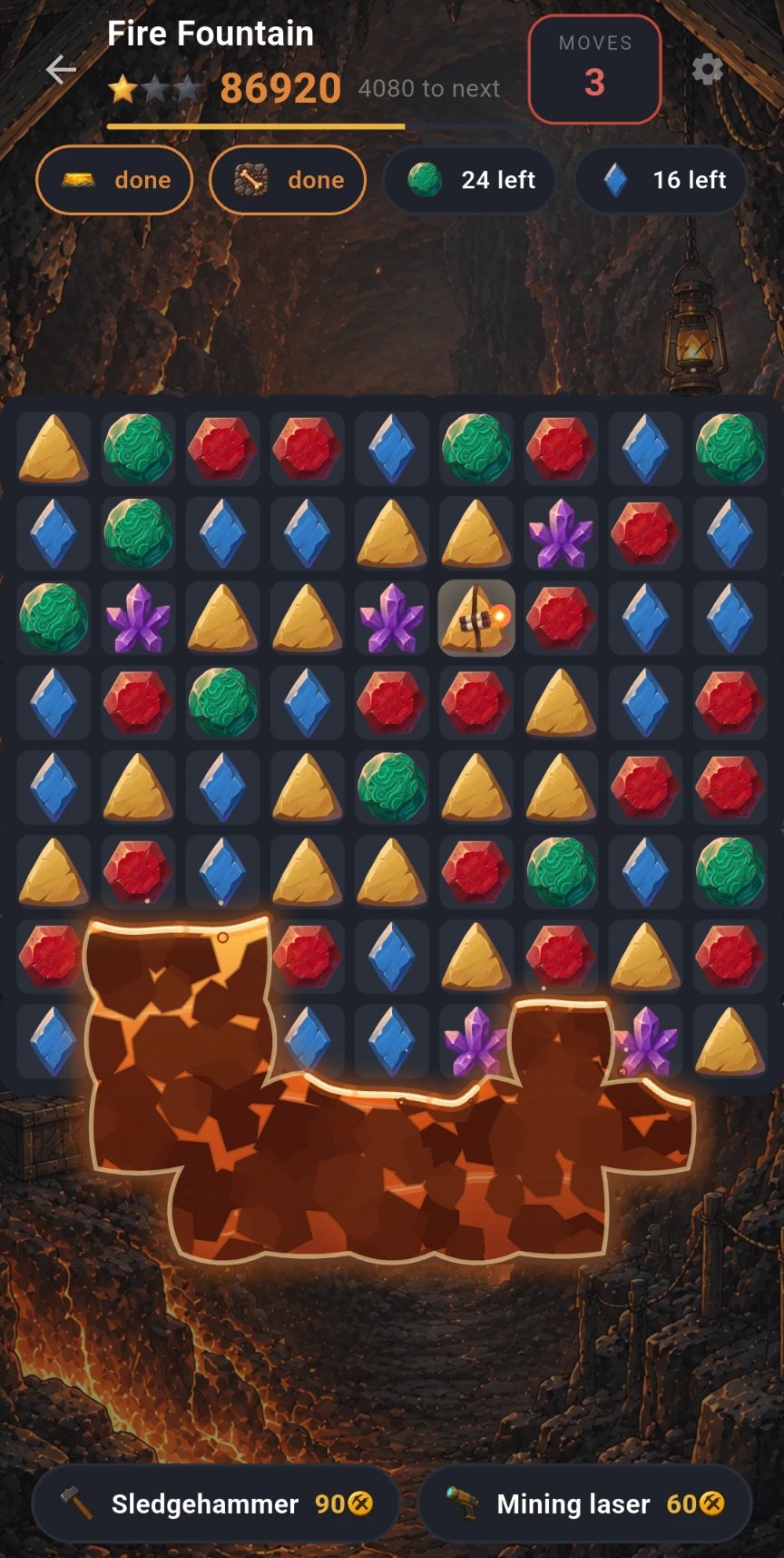 Fire Fountain level: lava cracking through the lower board